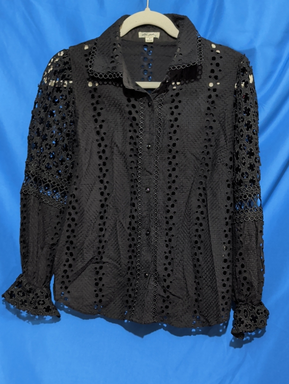 Ultra Pink Medium Black Eyelet Button-Front Blouse